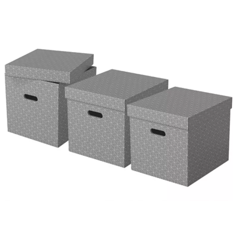 Esselte Home Storage Box Cube, 3 kpl:n pakkaus, kartonki, harmaa, 320 mm, 315 mm, 365 mm, 850 g