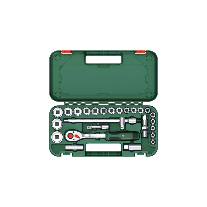 Bosch 1600A02Z9F 1/2 in räikkä- ja hylsysarja, 25 kpl, vihreä