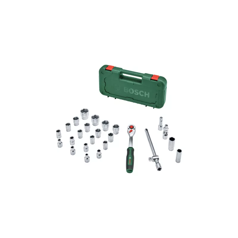 Bosch 1600A02Z9F 1/2 in räikkä- ja hylsysarja, 25 kpl, vihreä