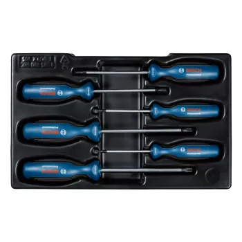 Bosch sarja, jossa 6 ammattikäyttöön tarkoitettua Torx-ruuvitalttaa suora ruuvitaltta