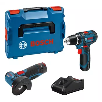 Bosch GSR 12V-15 + GWS 12V-76 + 2 akkua 2 Ah + GAL 12V-40 (L) Professional akkutyökalusarja
