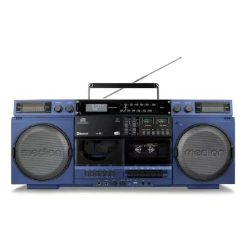 MEDION LIFE P66538 20 W sininen kompakti audiolaitteisto — 20 W RMS, 2-tiekaiutin, DAB+/PLL, Bluetooth 10 m, etulatausasema