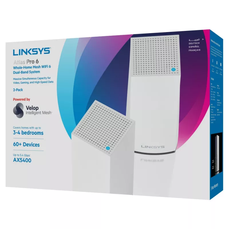 Linksys AX5400 Whole Home Mesh WiFi 6 Dual-Band -järjestelmä, 2 kpl:n pakkaus