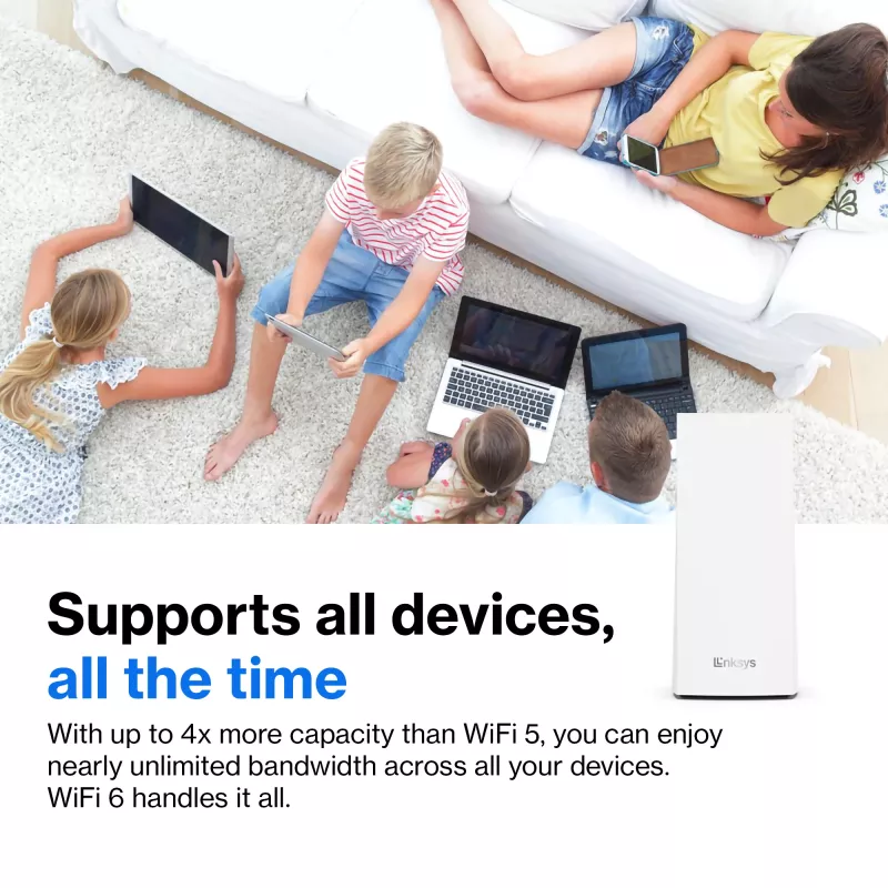 Linksys AX5400 Whole Home Mesh WiFi 6 Dual-Band -järjestelmä, 2 kpl:n pakkaus