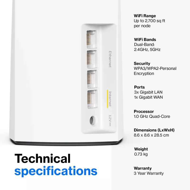 Linksys AX5400 Whole Home Mesh WiFi 6 Dual-Band -järjestelmä, 2 kpl:n pakkaus
