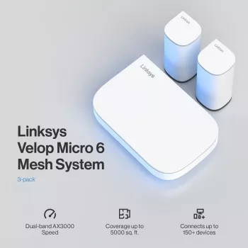 Linksys Velop Micro 6 Mesh -järjestelmä – Dual-Band WiFi 6 AX3000 (3 kpl:n pakkaus)