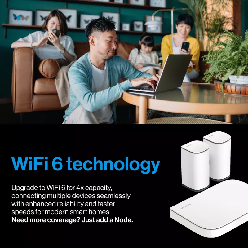 Linksys Velop Micro 6 Mesh -järjestelmä – Dual-Band WiFi 6 AX3000 (3 kpl:n pakkaus)
