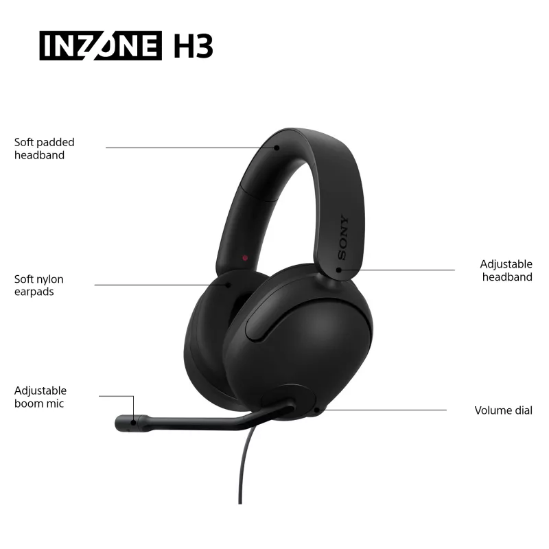 Langalliset over-ear-kuulokkeet Sony INZONE H3 – musta, malli MDRG300B.CE7