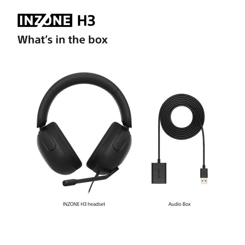Langalliset over-ear-kuulokkeet Sony INZONE H3 – musta, malli MDRG300B.CE7