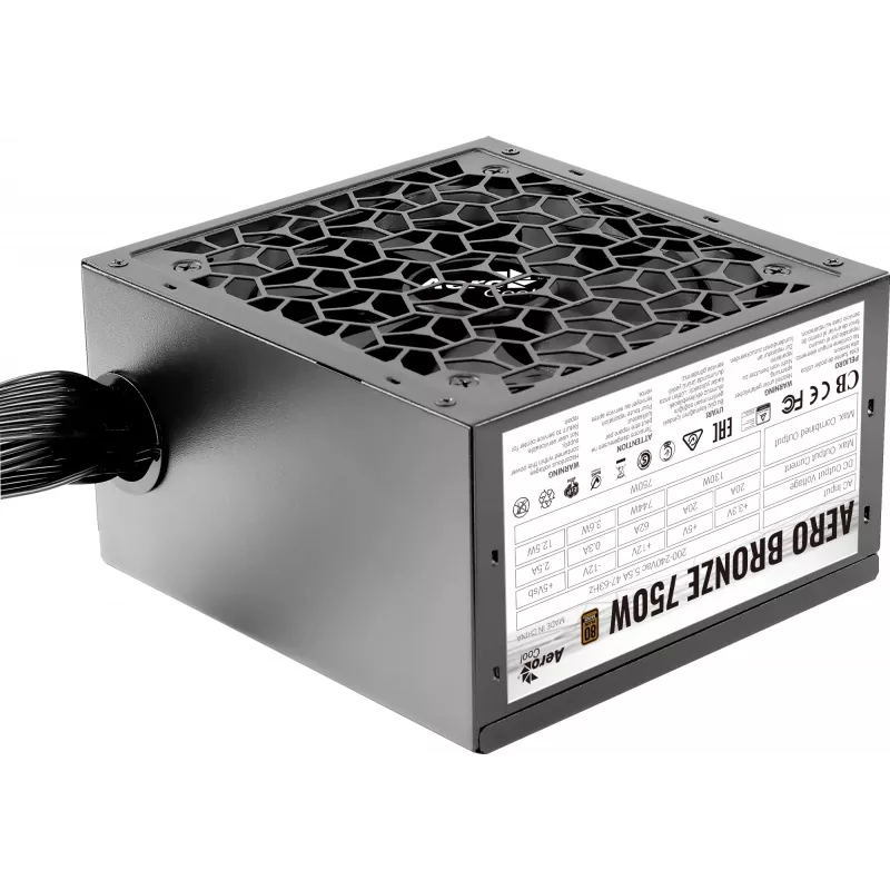 Tietokoneen virtalähde AEROCOOL AEROB750 750W 80 PLUS Bronze ei-modulaarinen 230V hiljainen musta