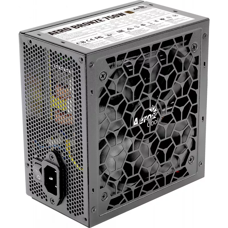 Tietokoneen virtalähde AEROCOOL AEROB750 750W 80 PLUS Bronze ei-modulaarinen 230V hiljainen musta