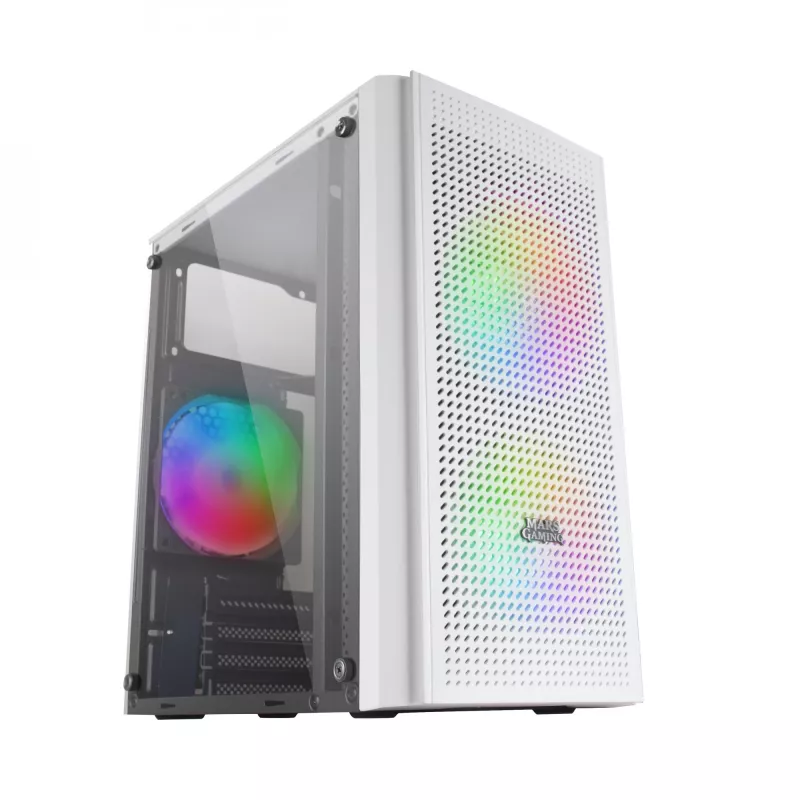 Mars Gaming MC300W Micro-ATX-kotelo karkaistu lasi, 3x FrGB -tuuletin, valkoinen