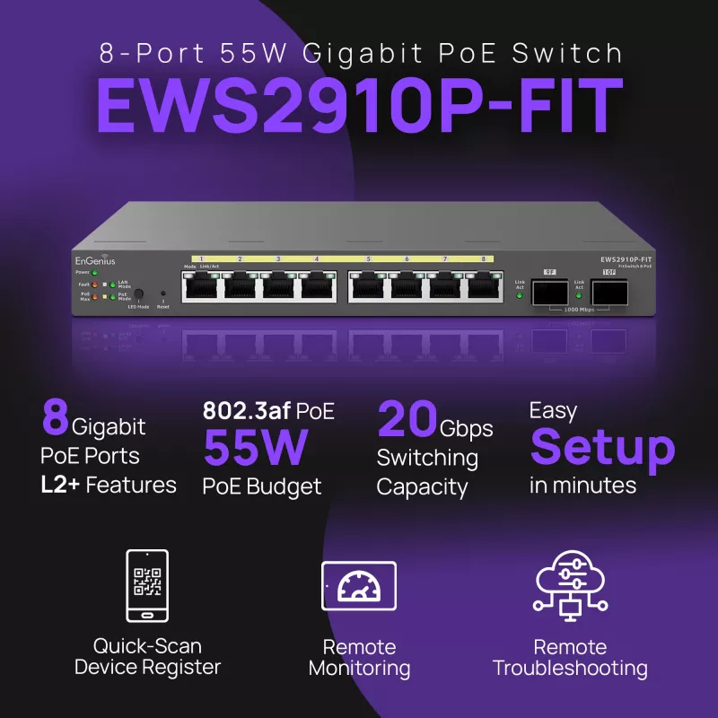 Hallittava kytkin EnGenius FitSwitch 8 PoE 8x Gigabit Ethernet porttia