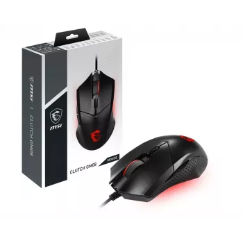 MSI CLUTCH GM08 optinen pelihiiri '4200 DPI optinen sensori, 6 ohjelmoitavaa painiketta, symmetrinen muotoilu, kestävä kytkin yli 10 miljoonaa klikkausta, painonsäätö, punainen LED'