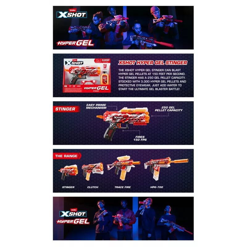 XSHOT Hyper Gel Stinger Blaster (3 000 Hyper Gel -pellettiä) ZURU