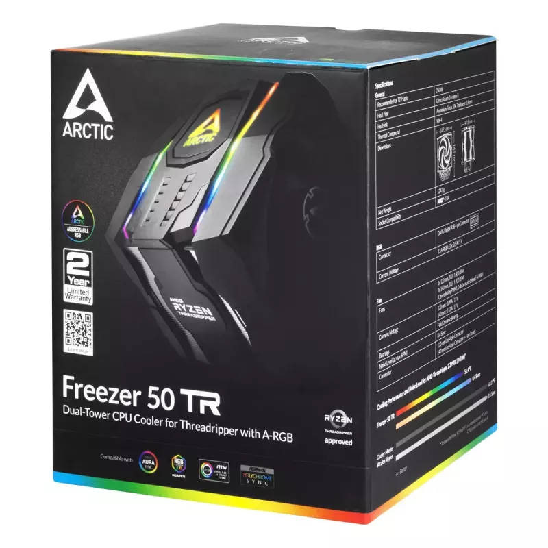 ARCTIC Freezer 50 TR - kaksoistorni-CPU-jäähdytin AMD Ryzen Threadripperille A-RGB:llä