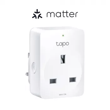 Älypistorasia TP-Link Tapo Mini P110M – Wi‑Fi/Bluetooth älykäs sisäpistorasia, 16 A, 100–240 V, 3680 W, valkoinen