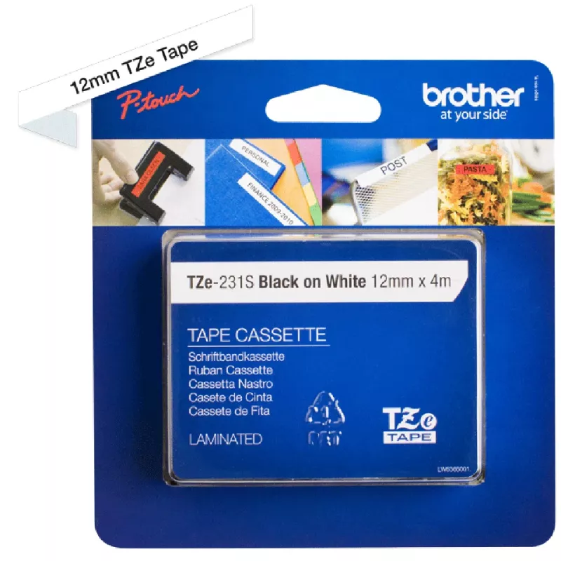 Brother TZE231S tarranauha musta valkoisella TZe