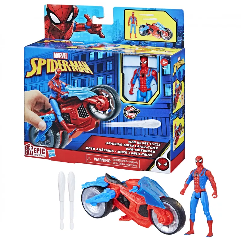 Marvel Spider-Man Spider-Man Web Blast Cycle lasten leikkisetti liikkuvalla Spider-Man toimintahahmolla
