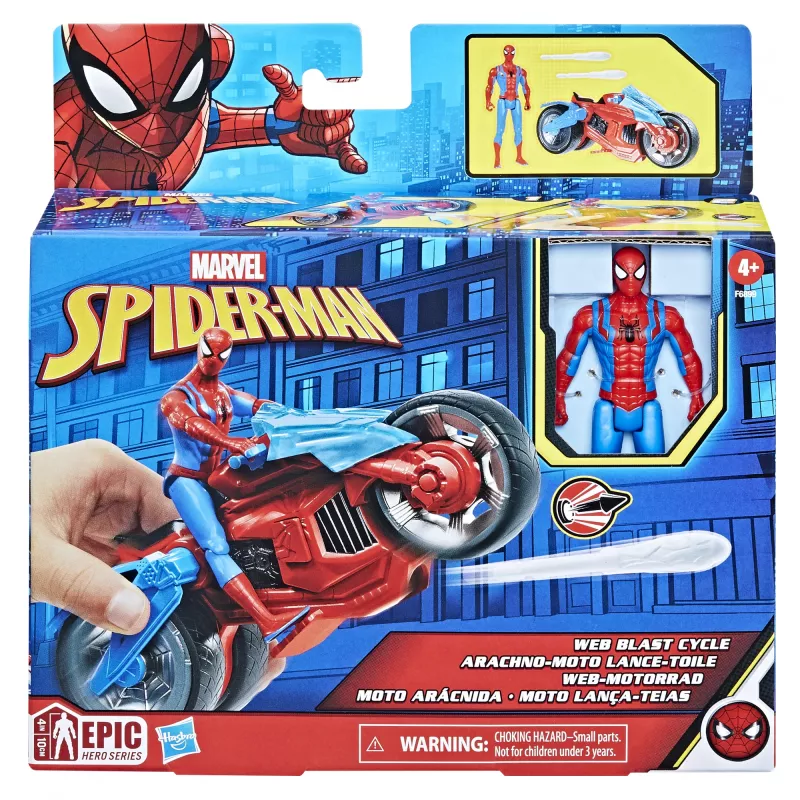 Marvel Spider-Man Spider-Man Web Blast Cycle lasten leikkisetti liikkuvalla Spider-Man toimintahahmolla