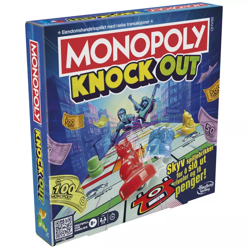 Monopoly Knockout perhepeli, nopea lautapeli 8+ vuotta, 2–8 pelaajaa, 20 min