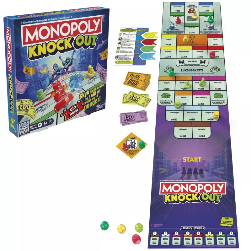 Monopoly Knockout perhepeli, nopea lautapeli 8+ vuotta, 2–8 pelaajaa, 20 min