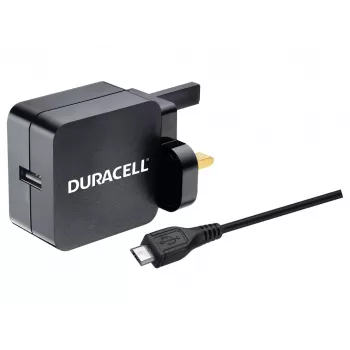 Duracell 2.4A seinälaturi ja 1M mikro-USB-kaapeli, sisäkäyttö, AC, 2.4 A, musta