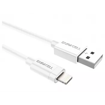 Duracell Sync/Charge -kaapeli 1 Metre White, 1 m, USB A, Lightning, 2.0, valkoinen