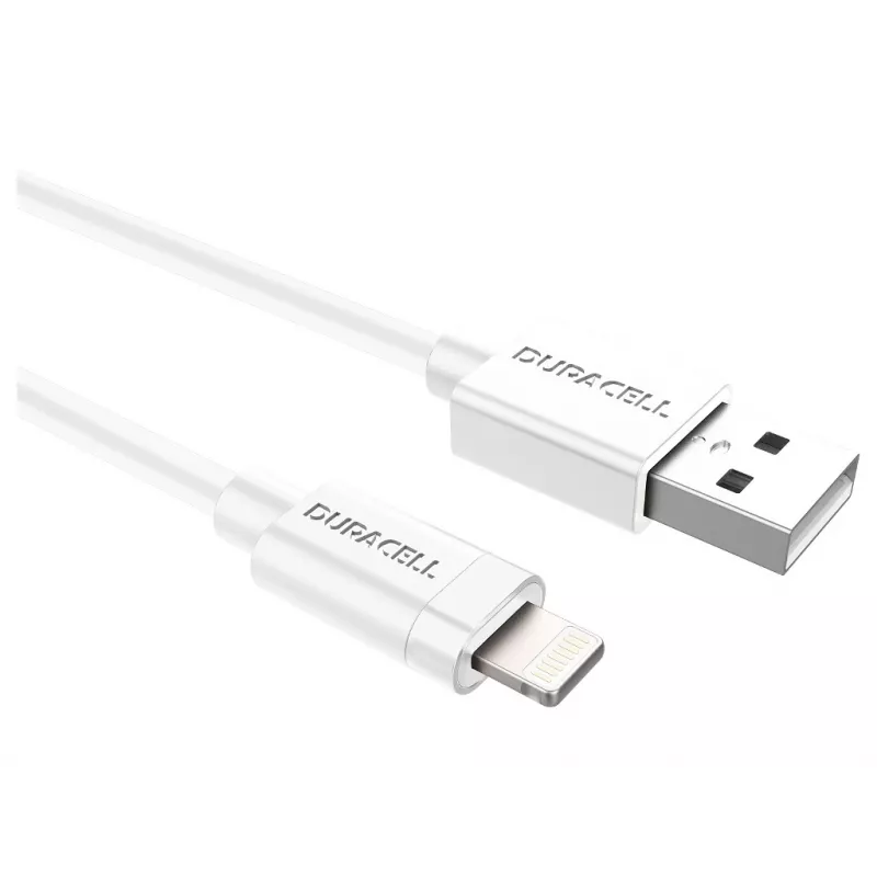 Duracell Sync/Charge -kaapeli 1 Metre White, 1 m, USB A, Lightning, 2.0, valkoinen