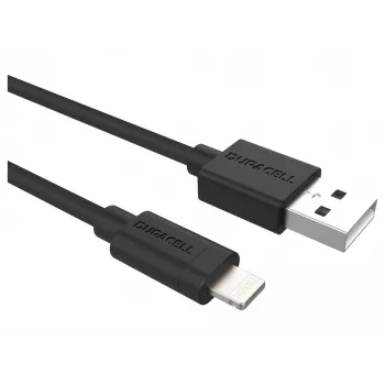 Duracell Sync-/latauskaapeli 2 Metre musta, 2 m, USB A, Lightning, 2.0, musta