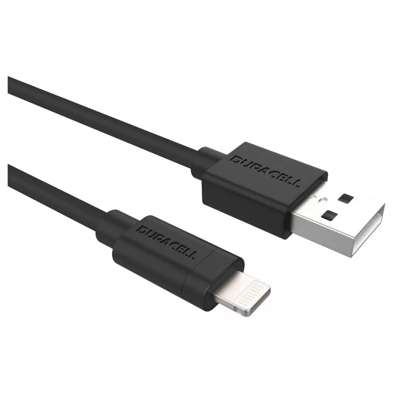 Duracell Sync-/latauskaapeli 2 Metre musta, 2 m, USB A, Lightning, 2.0, musta