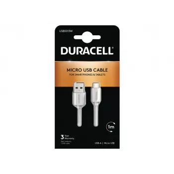 Duracell Sync/Charge -kaapeli 1 Metre White, 1 m, USB-A, Micro-USB-A, 2.0, valkoinen
