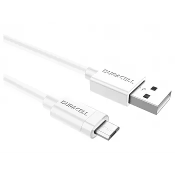 Duracell Sync-/latauskaapeli 2 Metre valkoinen, 2 m, USB A, Micro-USB A, 2.0, valkoinen