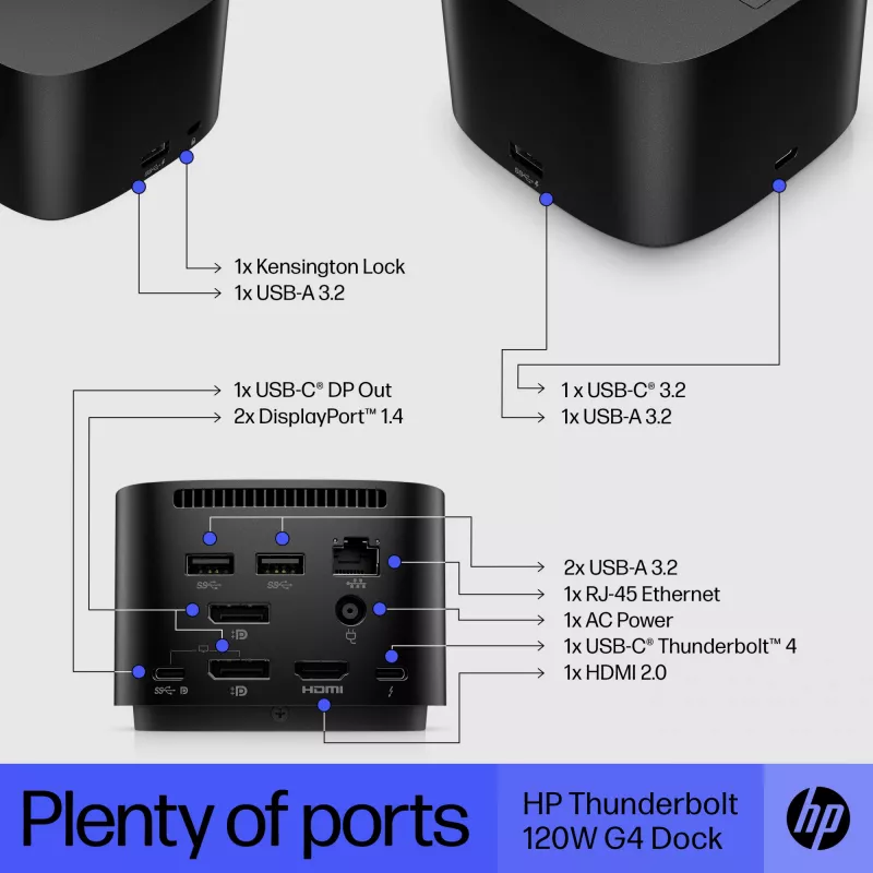 HP Thunderbolt Dock 120W G4, johdollinen, Thunderbolt 4, musta, Kensington, Kiina, Thaimaa, Taiwan, Business
