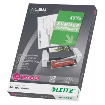 Leitz iLAM itseliimautuvat A4-laminointikalvot, 125 mikronia, 100 kpl pakkaus
