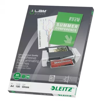 Leitz iLAM itseliimautuvat A4-laminointikalvot, 80 mikronia, 100 kpl pakkaus