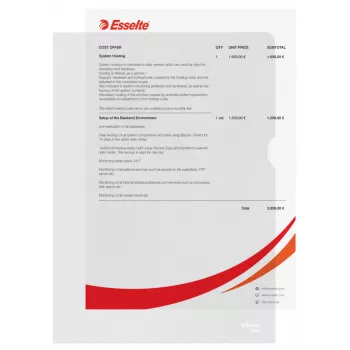 Esselte kansio 120my A4, A4, polyvinyylikloridi (PVC), läpinäkyvä, 220 mm, 307 mm, 1 mm