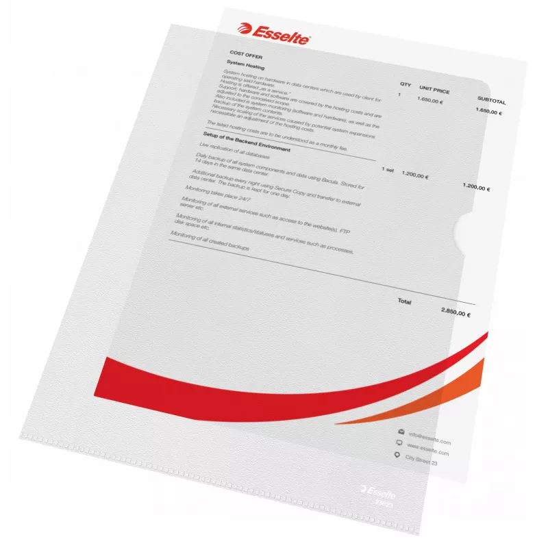 Esselte kansio 120my A4, A4, polyvinyylikloridi (PVC), läpinäkyvä, 220 mm, 307 mm, 1 mm