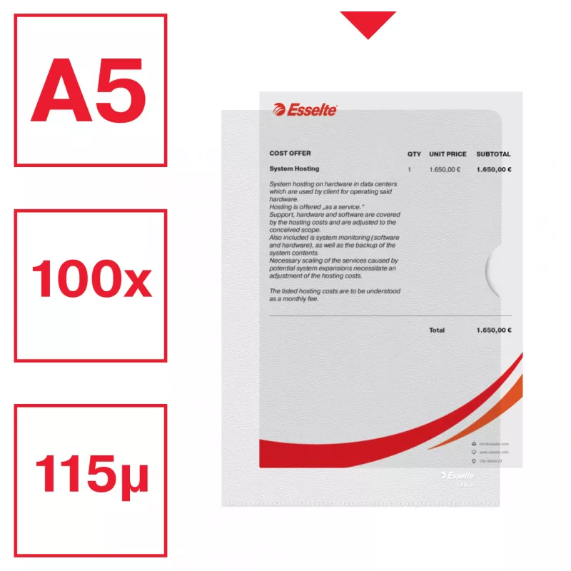 Esselte Premium A5-kansio, projekti-kansio, A5, polypropeeni (PP), läpinäkyvä, pysty, 40 arkkia