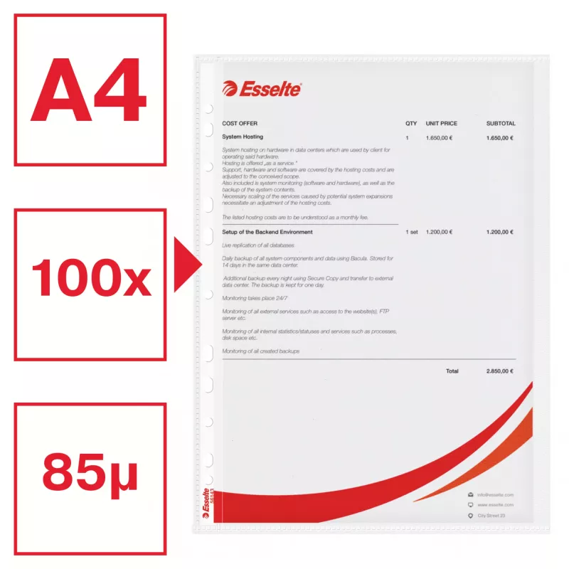 Esselte laatutasku A4 vasemmalta avoin, 30 % pre-consumer-kierrätysmuovia