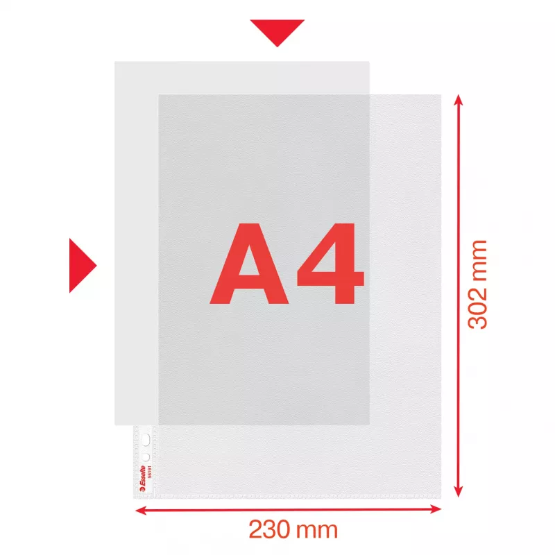 Esselte Premium tasku A4, ylhäältä ja vasemmalta avoin, 30 % pre-consumer-kierrätettyä muovia