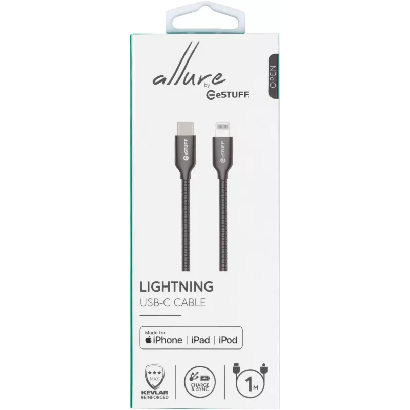 eSTUFF ES602160 Lightning-kaapeli 1 m ruostumaton teräs