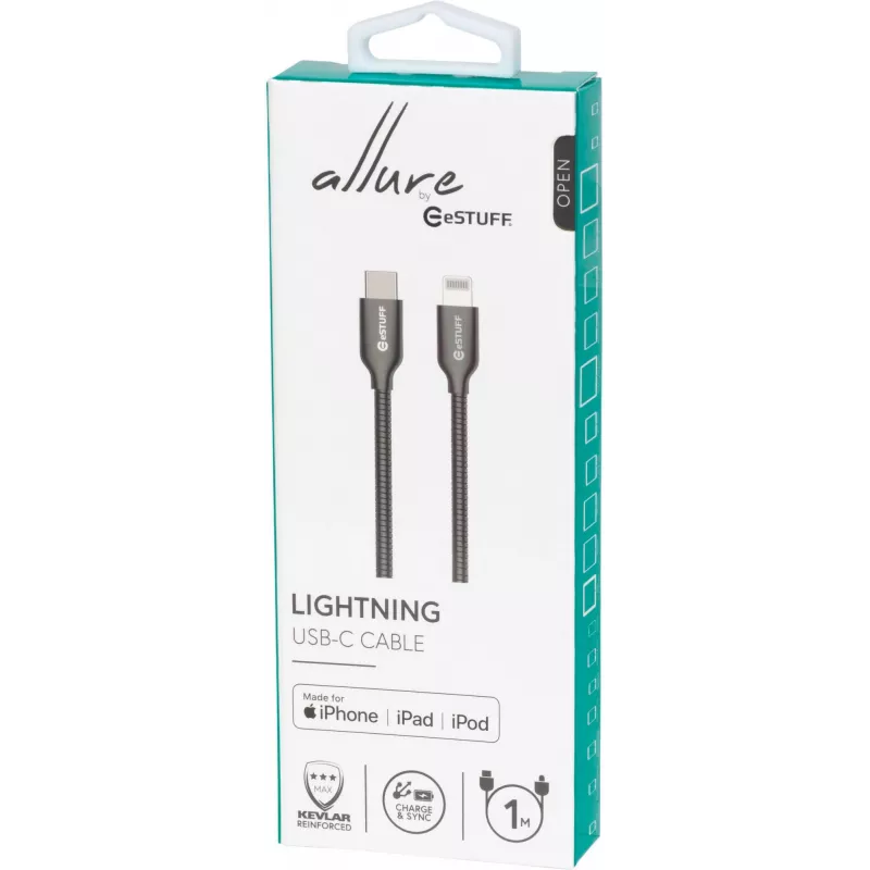 eSTUFF ES602160 Lightning-kaapeli 1 m ruostumaton teräs