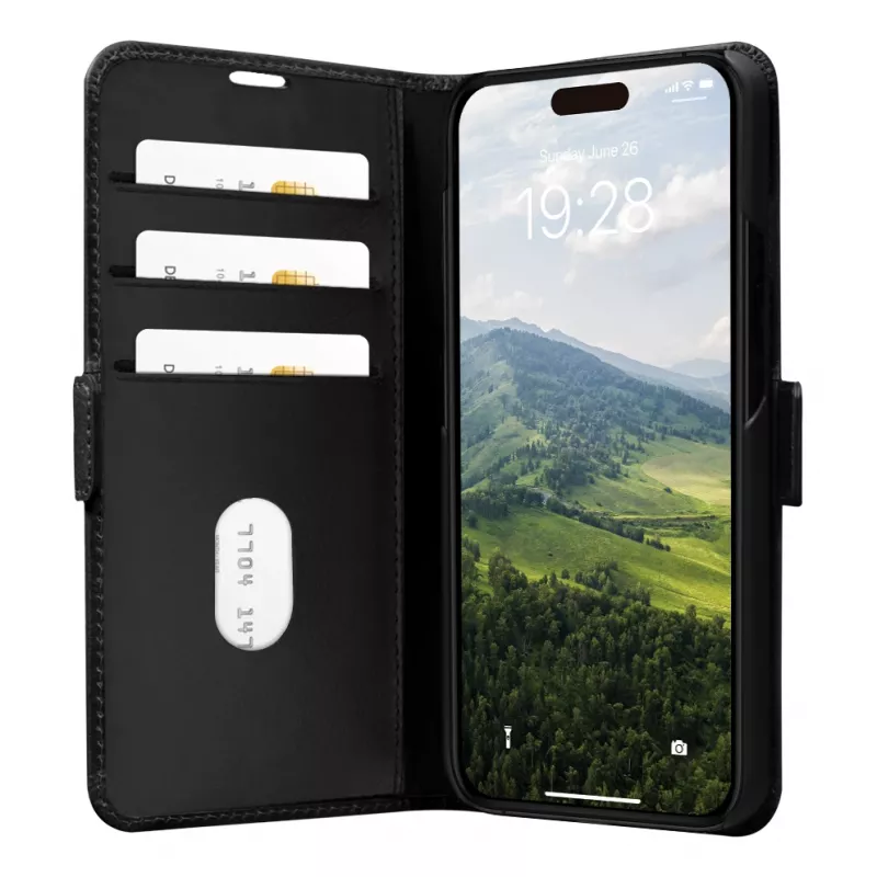 dbramante1928 Copenhagen foliokotelo iPhone 15 Plus – musta, 3 korttipaikkaa