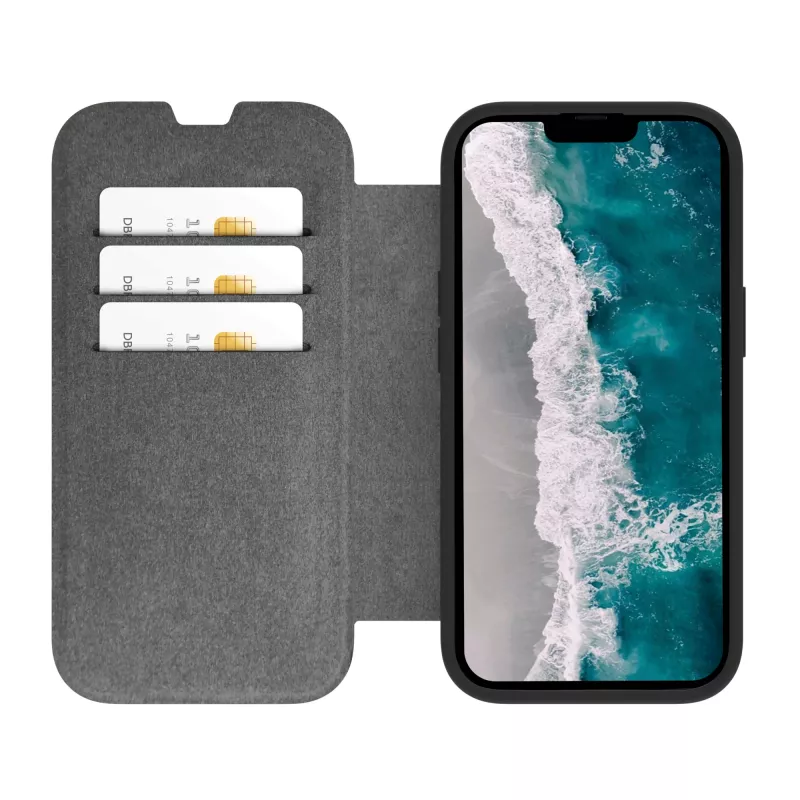 dbramante1928 Helsinki MagSafe - iPhone 14/13 - musta/läpinäkyvä, folio, Apple, iPhone 14, 15,5 cm (6,1″), musta, läpinäkyvä