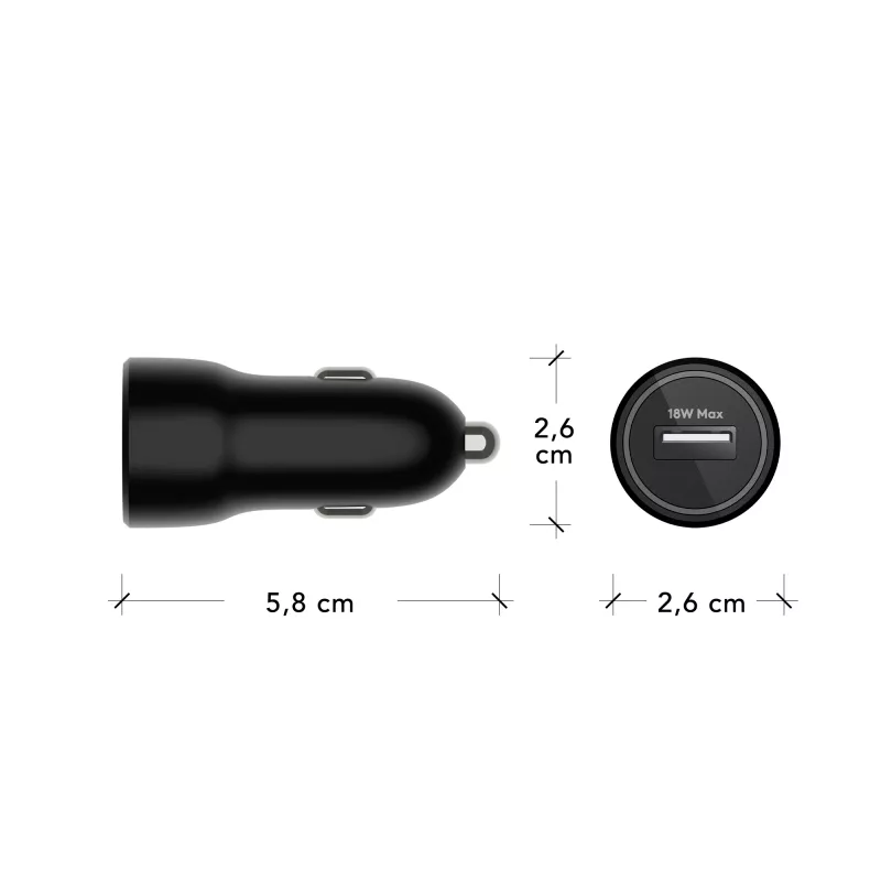 Autolaturi dbramante1928 re-charge USB-A 18W – 12–24V, 1× USB-A, musta
