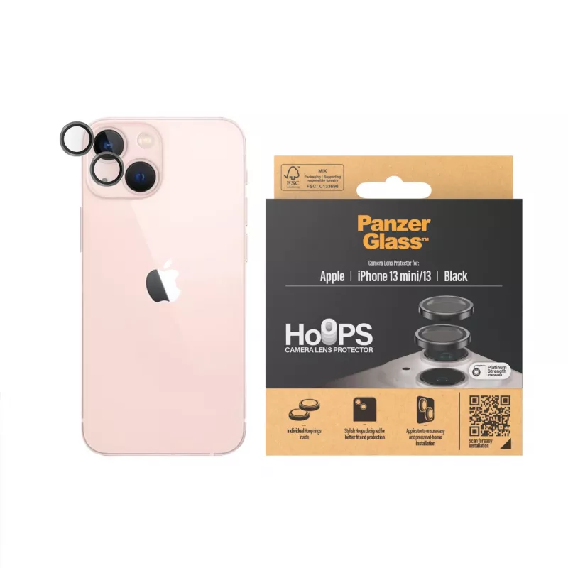 PanzerGlass Hoops kameran linssinsuoja iPhone 13 mini 13 musta naarmuuntumaton