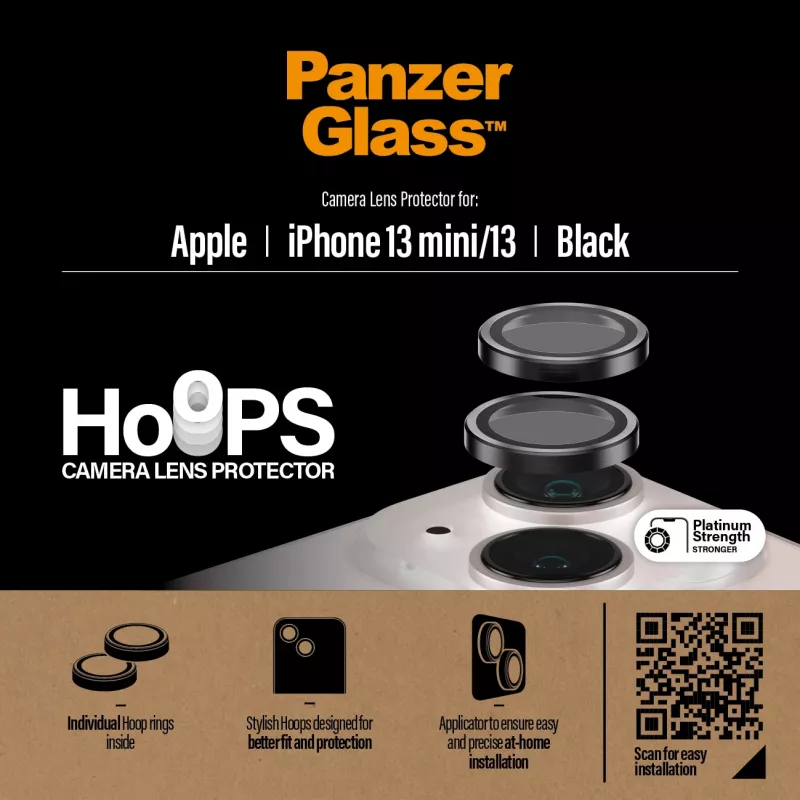 PanzerGlass Hoops kameran linssinsuoja iPhone 13 mini 13 musta naarmuuntumaton