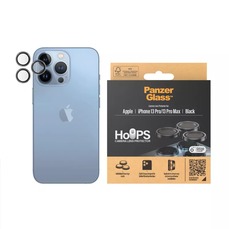 PanzerGlass Hoops kameran linssinsuoja iPhone 13 Pro 13 Pro Max musta naarmuuntumaton