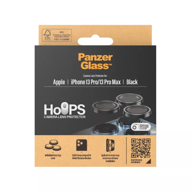 PanzerGlass Hoops kameran linssinsuoja iPhone 13 Pro 13 Pro Max musta naarmuuntumaton